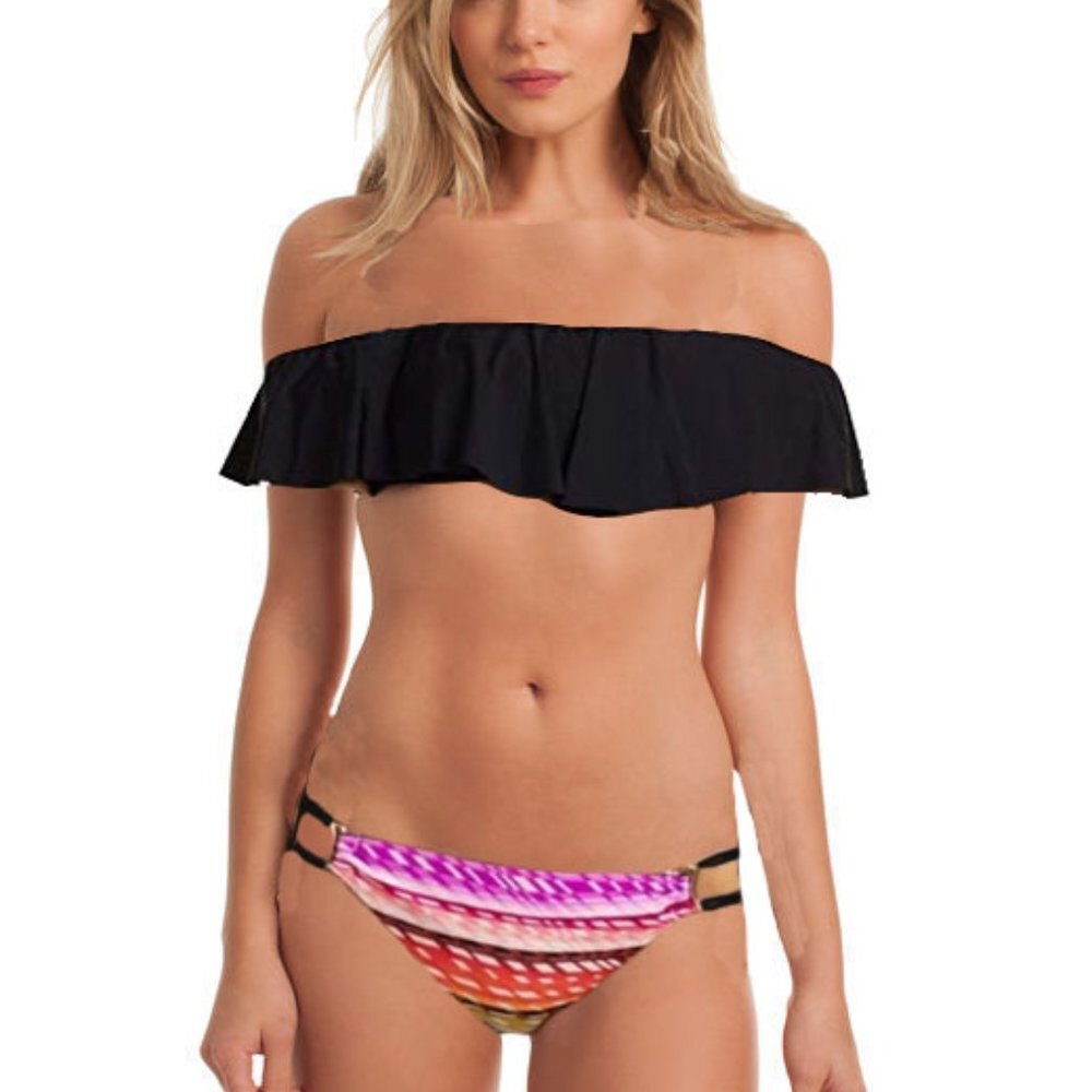 NWT Trina Turk Off Shoulder Solid Top and Prismatic Bikini Bottom Set 6